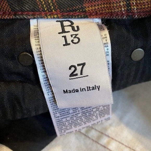 R13 Kate Plaid Mid-Rise Ankle Skinny Jeans Size 27 - Picture 9 of 9